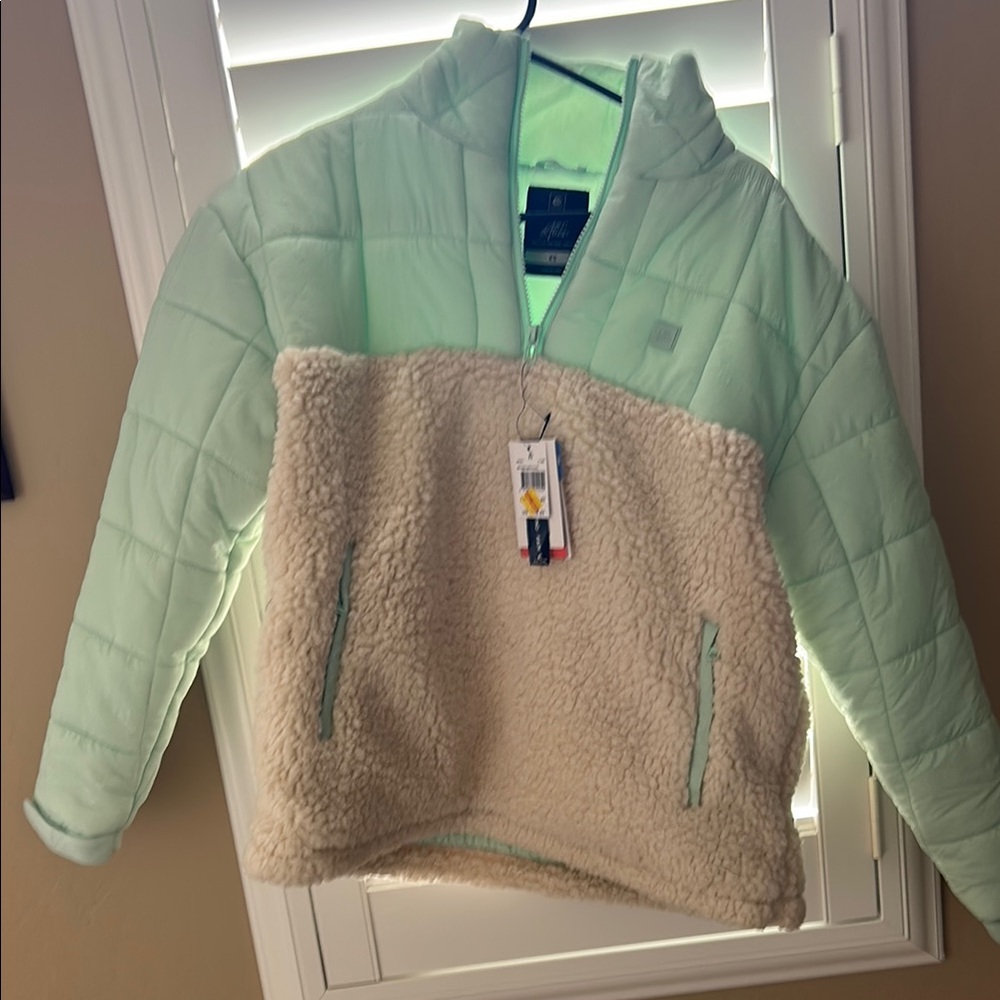Ladies Rip CurlMint Green and Cream Sherpa Pullover